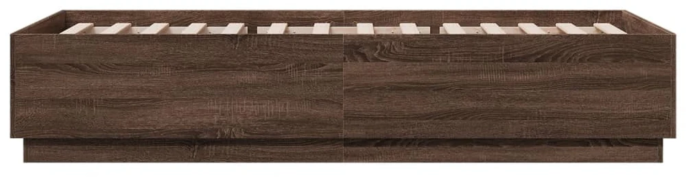 Lovos rėmas su LED, rudas ąžuolo, 90x200cm, apdirbta mediena