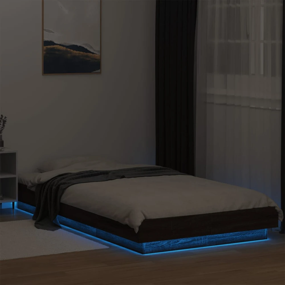 Lovos rėmas su LED, rudas ąžuolo, 90x200cm, apdirbta mediena