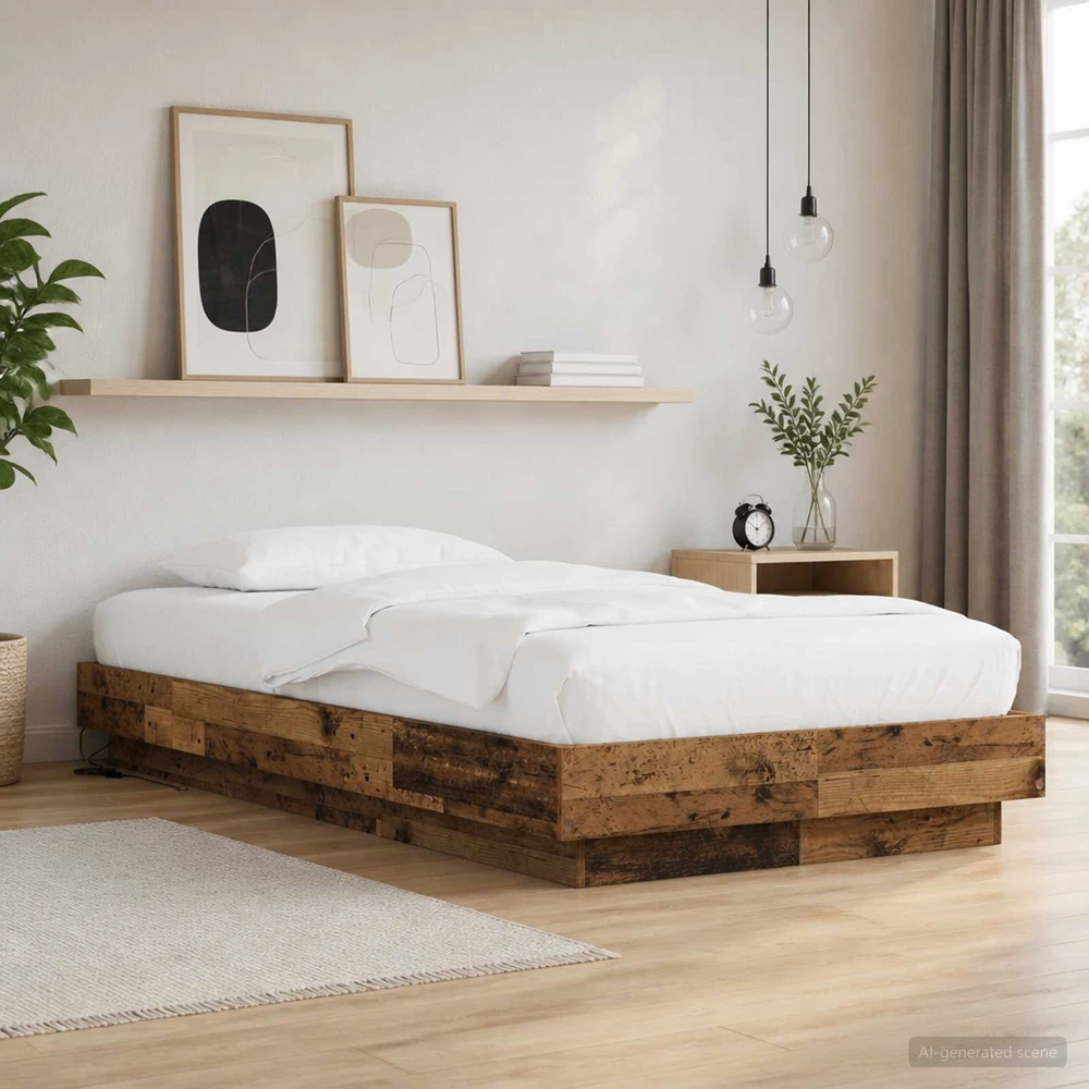 Lova Lovos rėmas su LED Sendintos medienos 80 x 200 cm