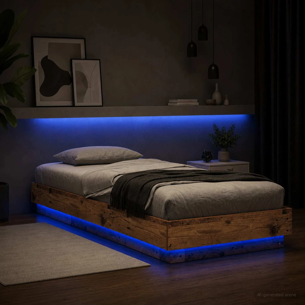 Lova Lovos rėmas su LED Sendintos medienos 80 x 200 cm