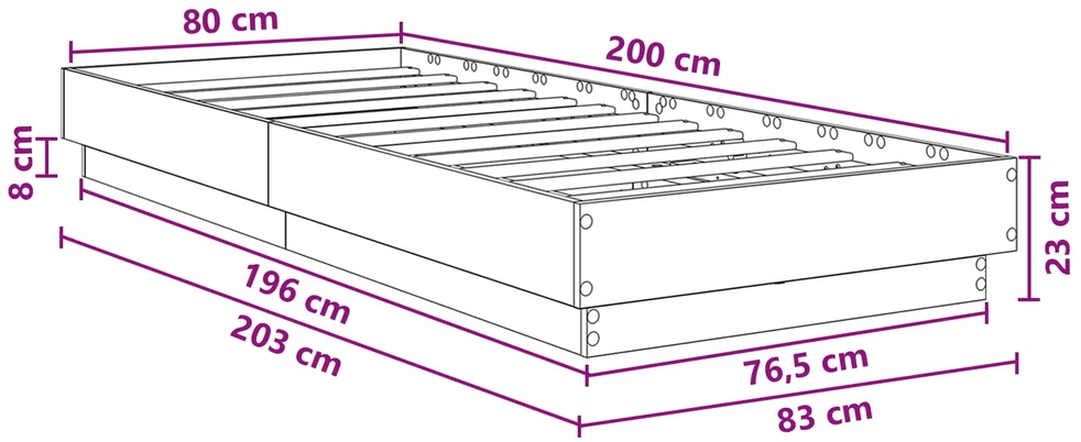 Lova Lovos rėmas su LED Sonoma ąžuolas 80 x 200 cm Apdirbta mediena