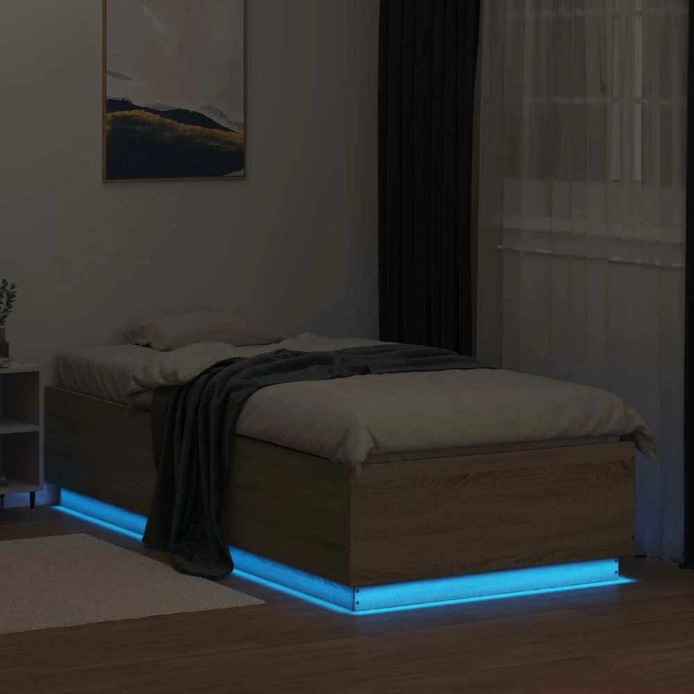 Lova Lovos rėmas su LED Sonoma ąžuolas 80 x 200 cm Apdirbta mediena