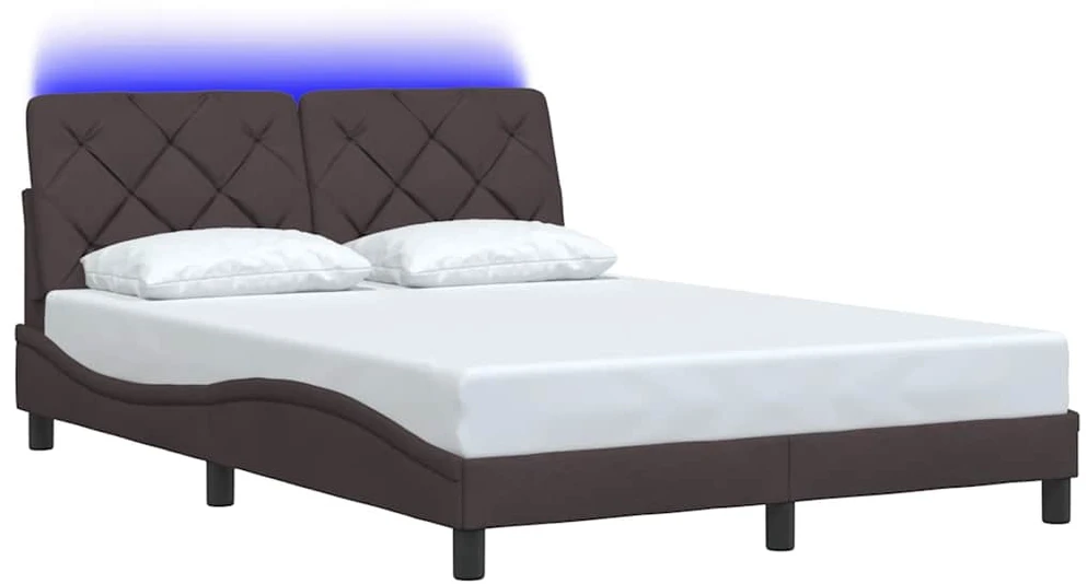 Lovos rėmas su LED šviesa, be čiužinio, tamsiai rudas, 140x190 cm, audinys