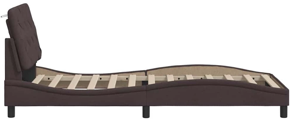 Lovos rėmas su LED šviesa ir čiužiniu, tamsiai rudas, 80x200 cm, audinys