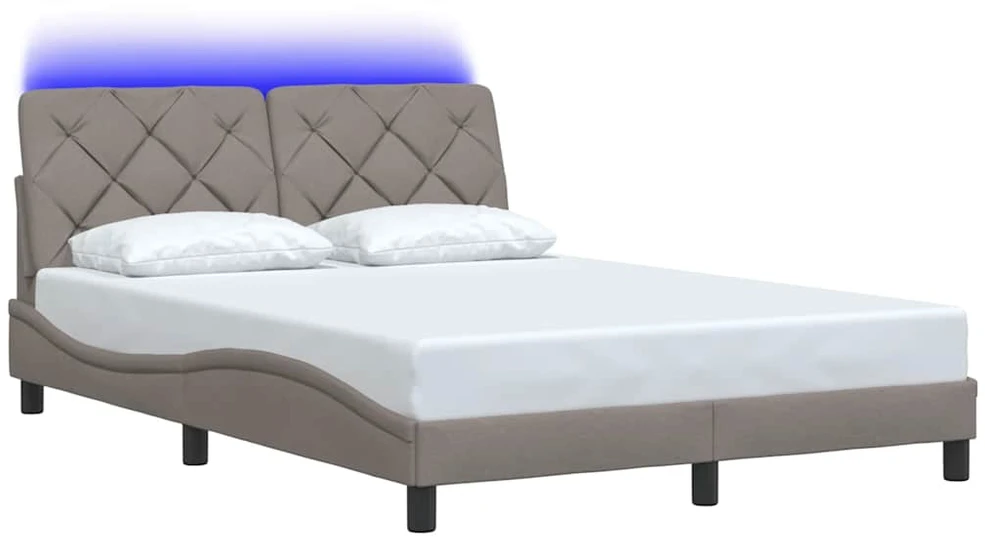 Lovos rėmas su LED šviesomis, be čiužinio, pilkai rudas, 140x190 cm, audinys