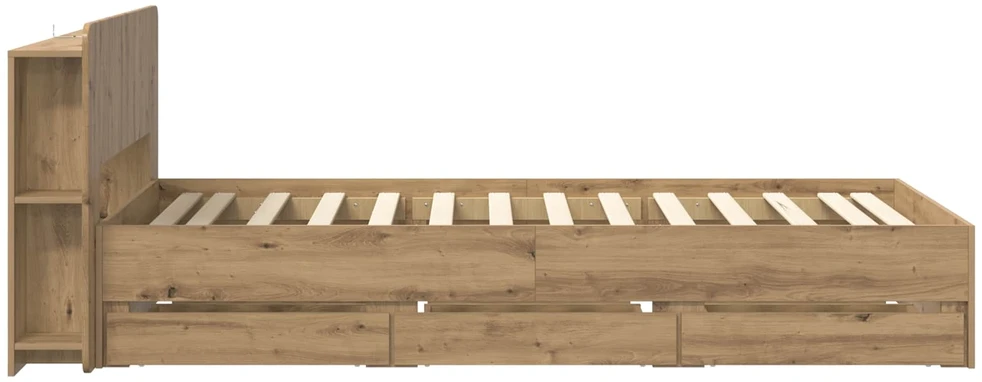 Lova Lovos rėmas su saugojimu ir nugara Artisano ąžuolo 80 x 200 cm