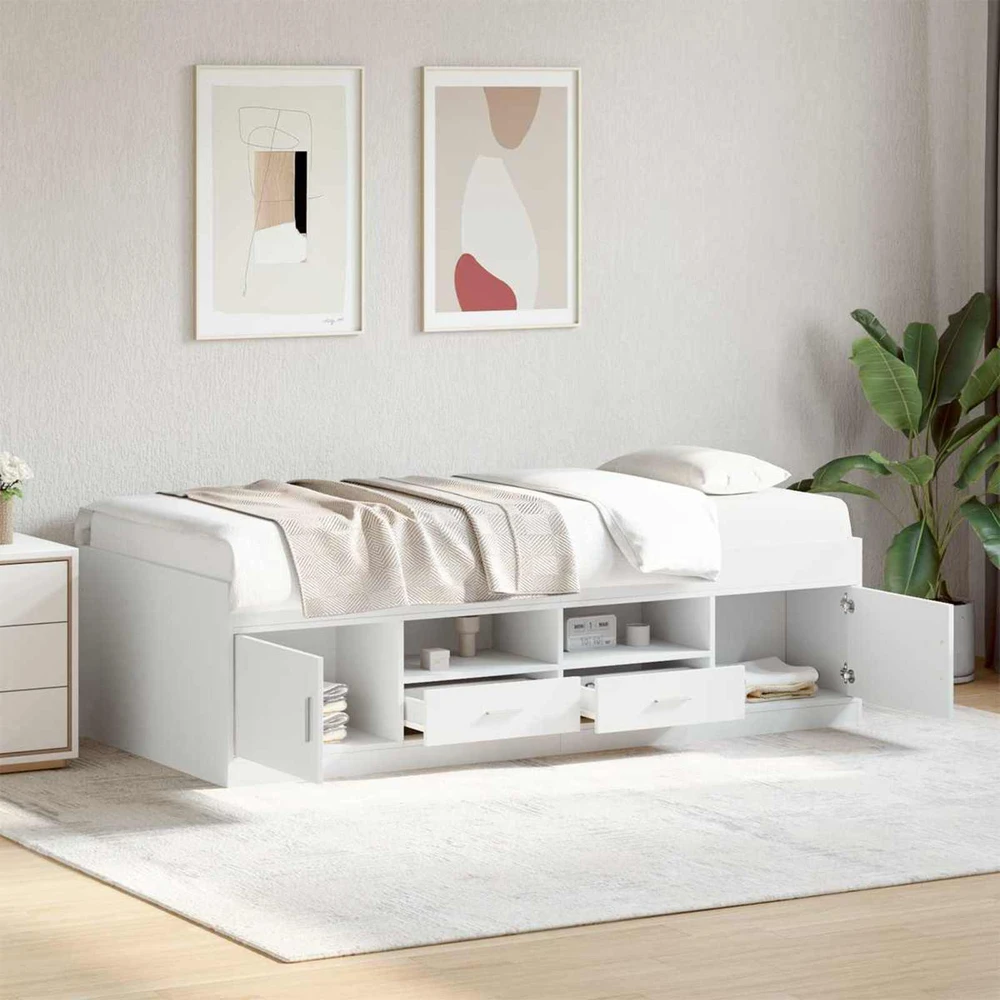 Lova Lovos rėmas su saugojimu Balta 80 x 200 cm Apdirbta mediena