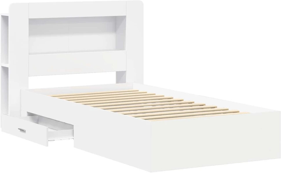 Lova Lovos rėmas su saugojimu Balta 80 x 200 cm Apdirbta mediena