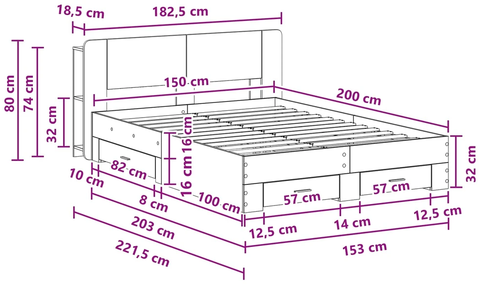 Lovos rėmas su saugojimu Betono pilka 150 x 200 cm