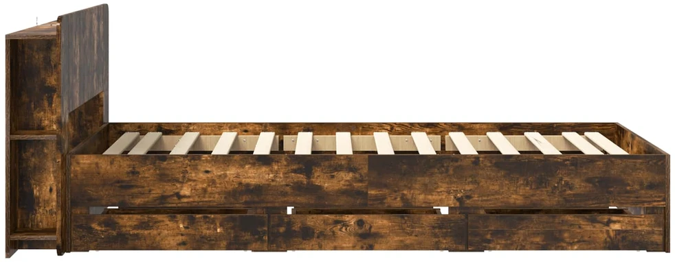 Lova Lovos rėmas su saugojimu ir nugara Dūminio ąžuolo 75 x 190 cm