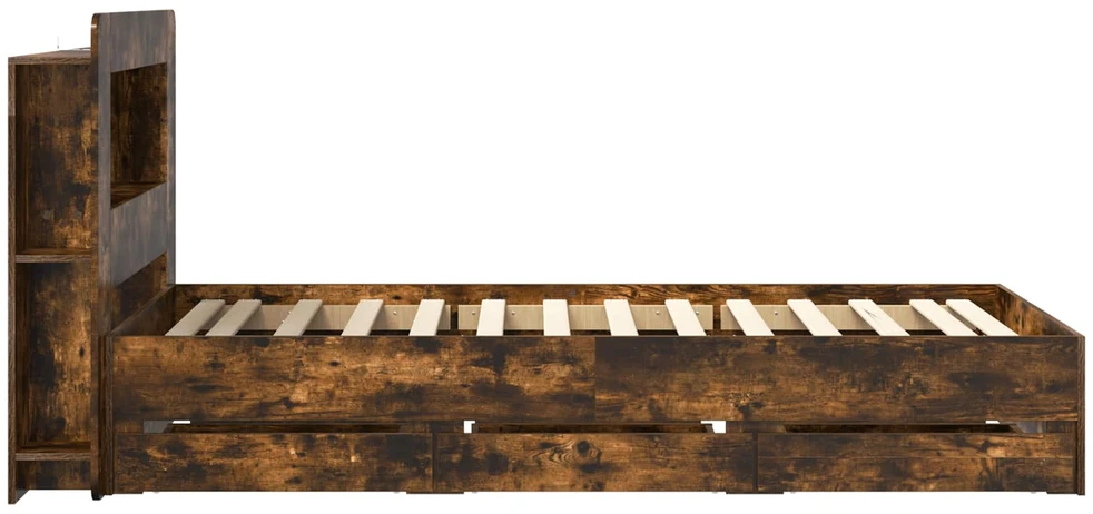 Lova Lovos rėmas su saugojimu ir nugara Dūminio ąžuolo 80 x 200 cm