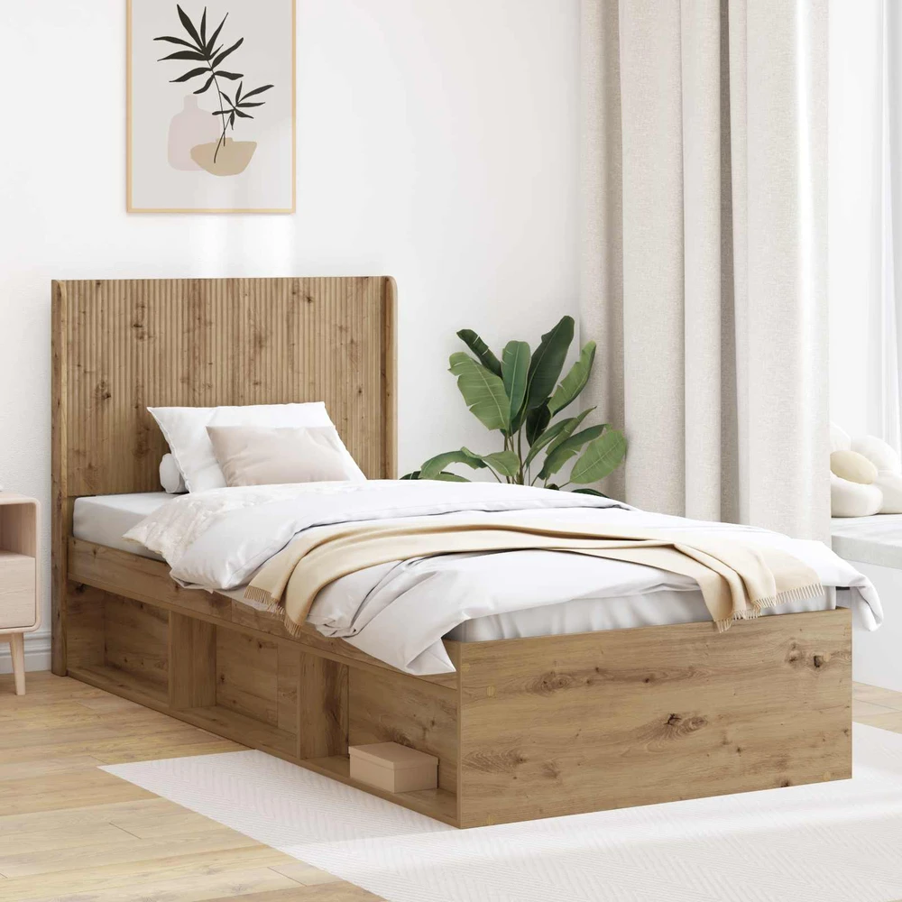 Lova Lovos rėmas su saugojimu ir nugara Artisano ąžuolo 75 x 190 cm