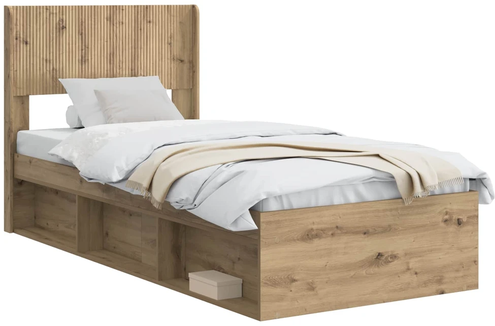 Lova Lovos rėmas su saugojimu ir nugara Artisano ąžuolo 75 x 190 cm