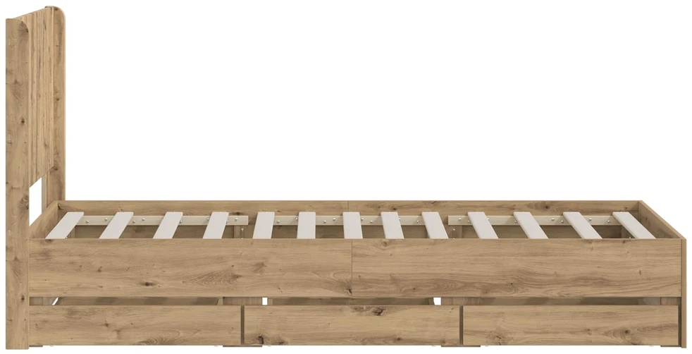 Lova Lovos rėmas su saugojimu ir nugara Artisano ąžuolo 90 x 200 cm