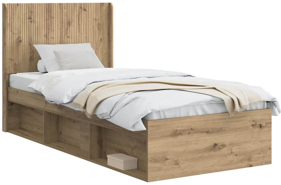 Lova Lovos rėmas su saugojimu ir nugara Artisano ąžuolo 75 x 190 cm