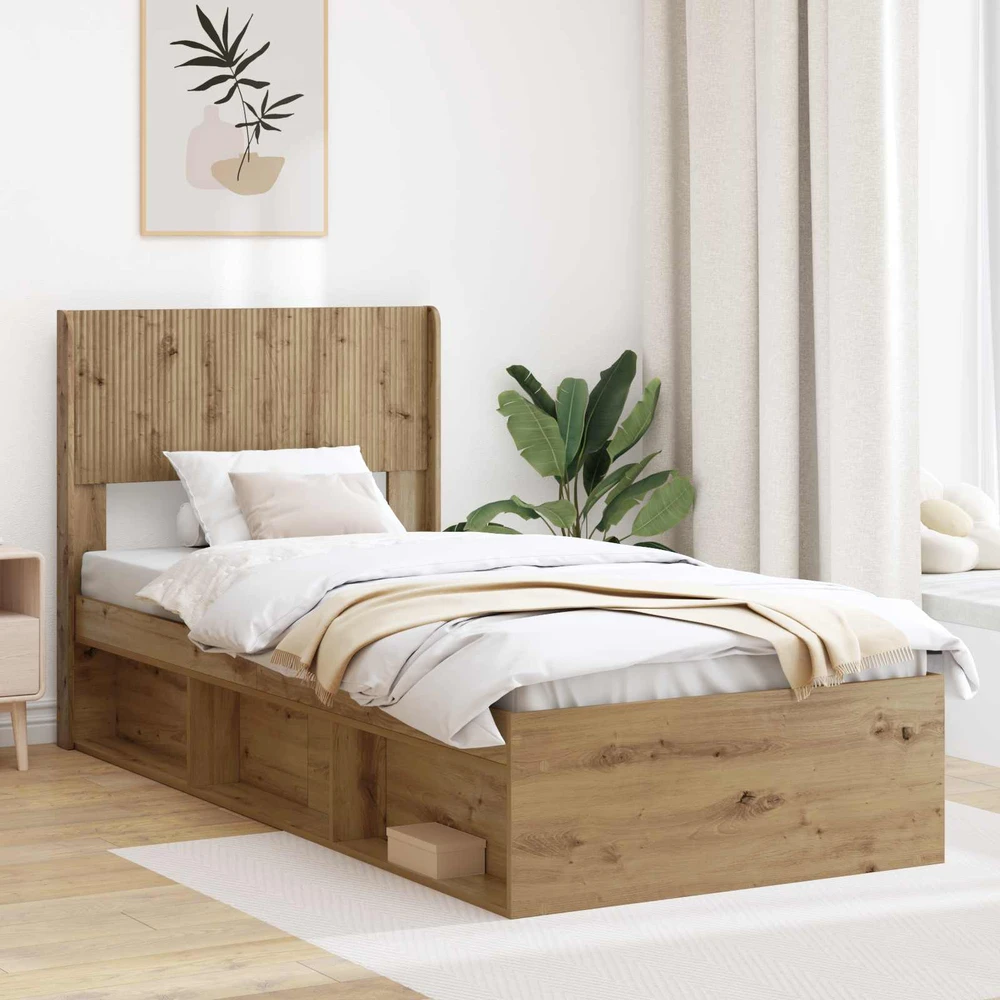 Lova Lovos rėmas su saugojimu ir nugara Artisano ąžuolo 75 x 190 cm