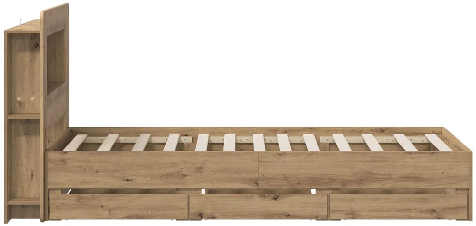 Lova Lovos rėmas su saugojimu ir nugara Artisano ąžuolo 90 x 200 cm