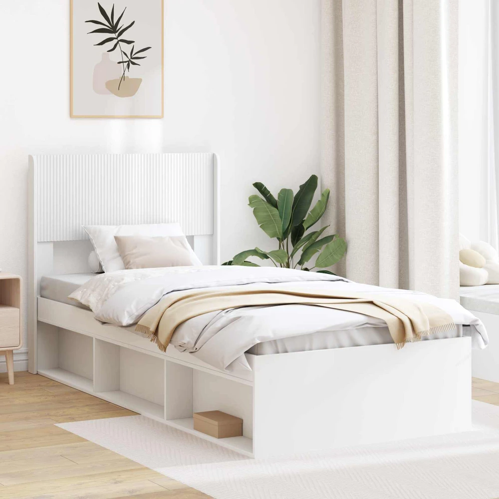 Lova Lovos rėmas su saugojimu ir nugara Balta 75 x 190 cm