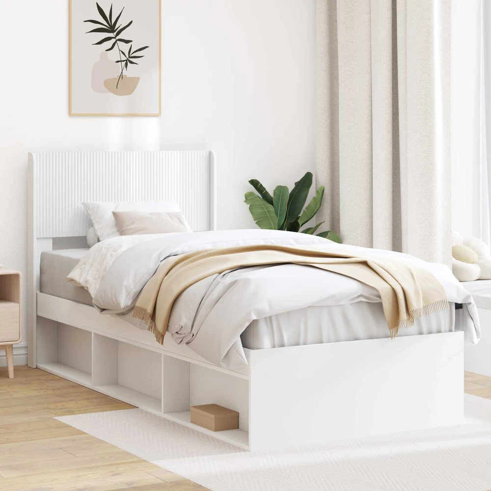 Lova Lovos rėmas su saugojimu ir nugara Balta 90 x 200 cm