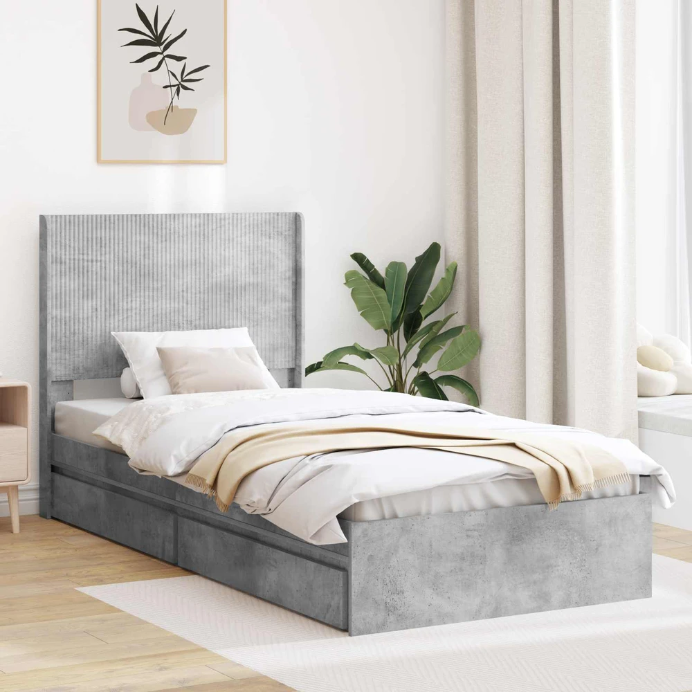 Lova Lovos rėmas su saugojimu ir nugara Betono pilka 90 x 190 cm