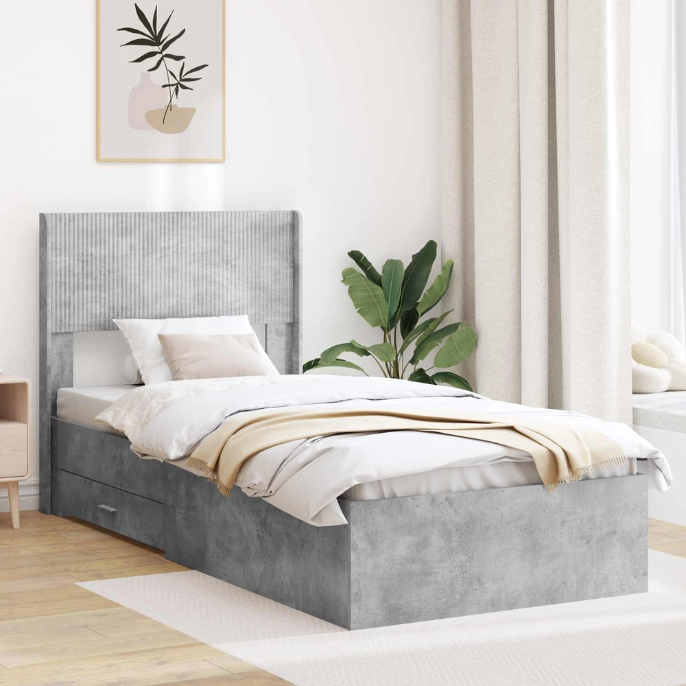 Lova Lovos rėmas su saugojimu ir nugara Betono pilka 75 x 190 cm