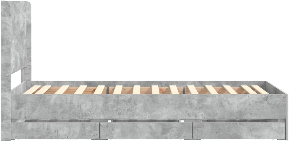 Lova Lovos rėmas su saugojimu ir nugara Betono pilka 90 x 200 cm