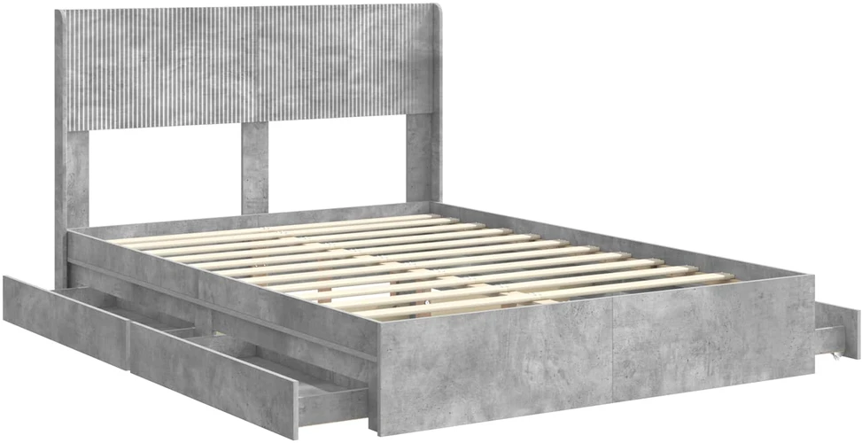Lovos rėmas su saugojimu ir nugara Betono pilka 150 x 200 cm