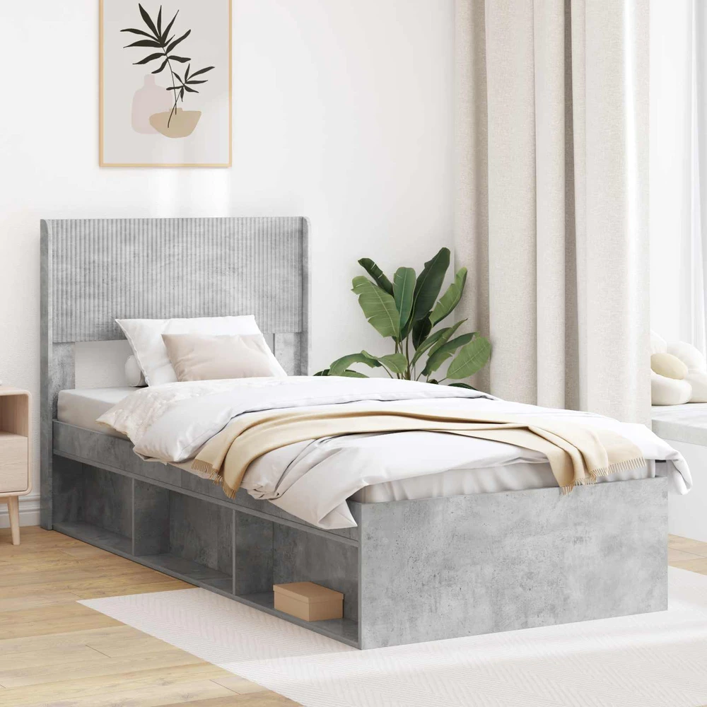 Lova Lovos rėmas su saugojimu ir nugara Betono pilka 75 x 190 cm