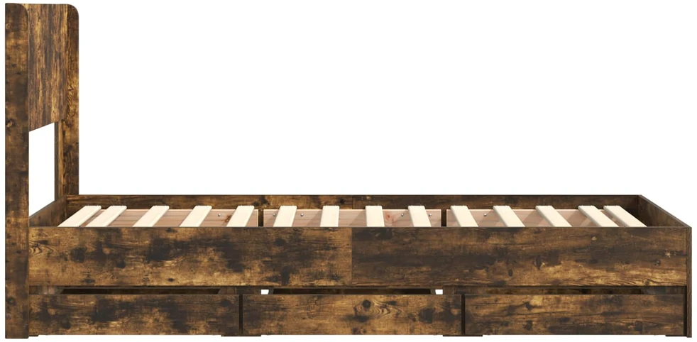 Lova Lovos rėmas su saugojimu ir nugara Dūminio ąžuolo 100 x 200 cm