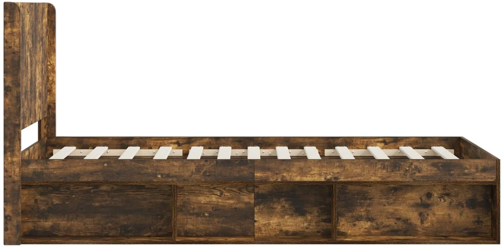 Lova Lovos rėmas su saugojimu ir nugara Dūminio ąžuolo 90 x 200 cm