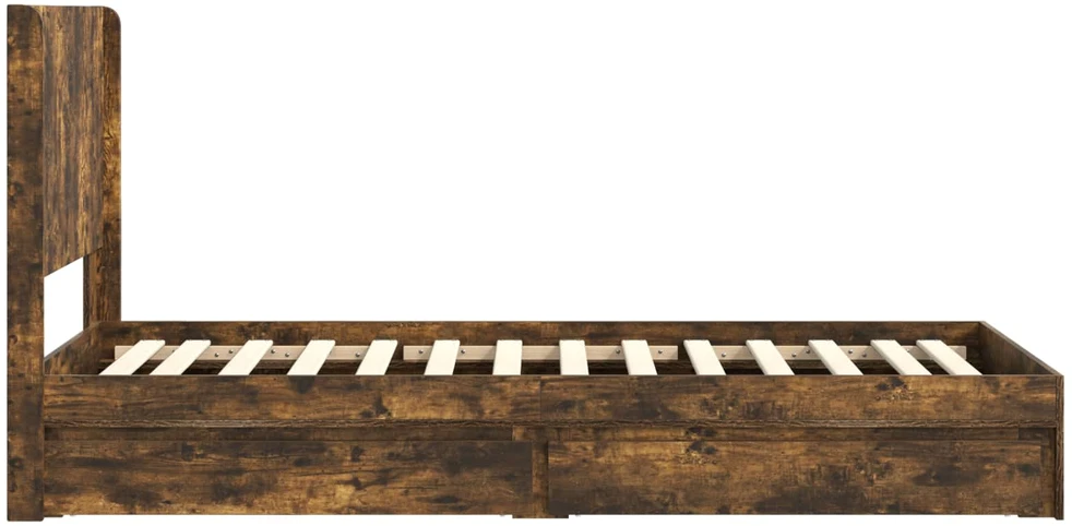 Lova Lovos rėmas su saugojimu ir nugara Dūminio ąžuolo 90 x 190 cm