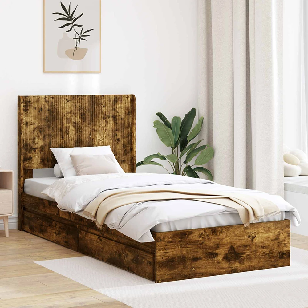 Lova Lovos rėmas su saugojimu ir nugara Dūminio ąžuolo 100 x 200 cm