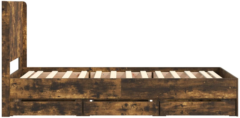 Lova Lovos rėmas su saugojimu ir nugara Dūminio ąžuolo 100 x 200 cm