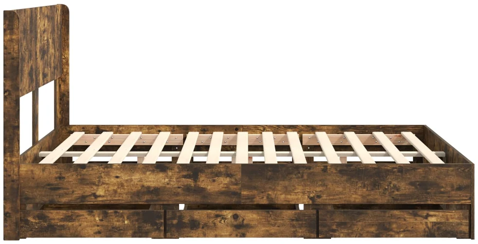 Lova Lovos rėmas su saugojimu ir nugara Dūminio ąžuolo 120 x 200 cm