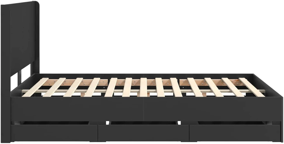 Lova Lovos rėmas su saugojimu ir nugara Juoda 140 x 190 cm