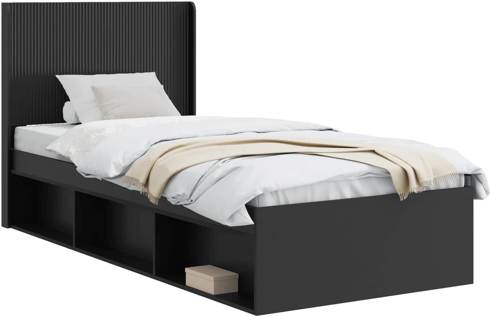 Lova Lovos rėmas su saugojimu ir nugara Juoda 75 x 190 cm