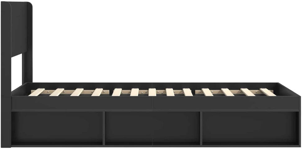 Lova Lovos rėmas su saugojimu ir nugara Juoda 75 x 190 cm