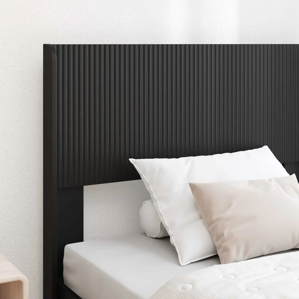 Lova Lovos rėmas su saugojimu ir nugara Juoda 75 x 190 cm