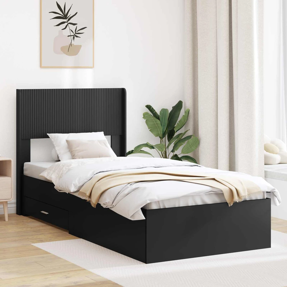 Lova Lovos rėmas su saugojimu ir nugara Juoda 75 x 190 cm
