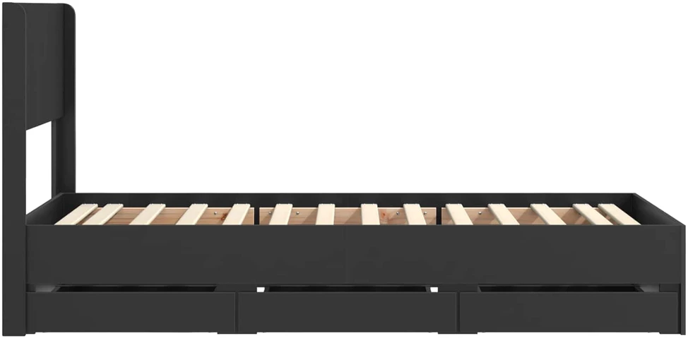 Lova Lovos rėmas su saugojimu ir nugara Juoda 100 x 200 cm