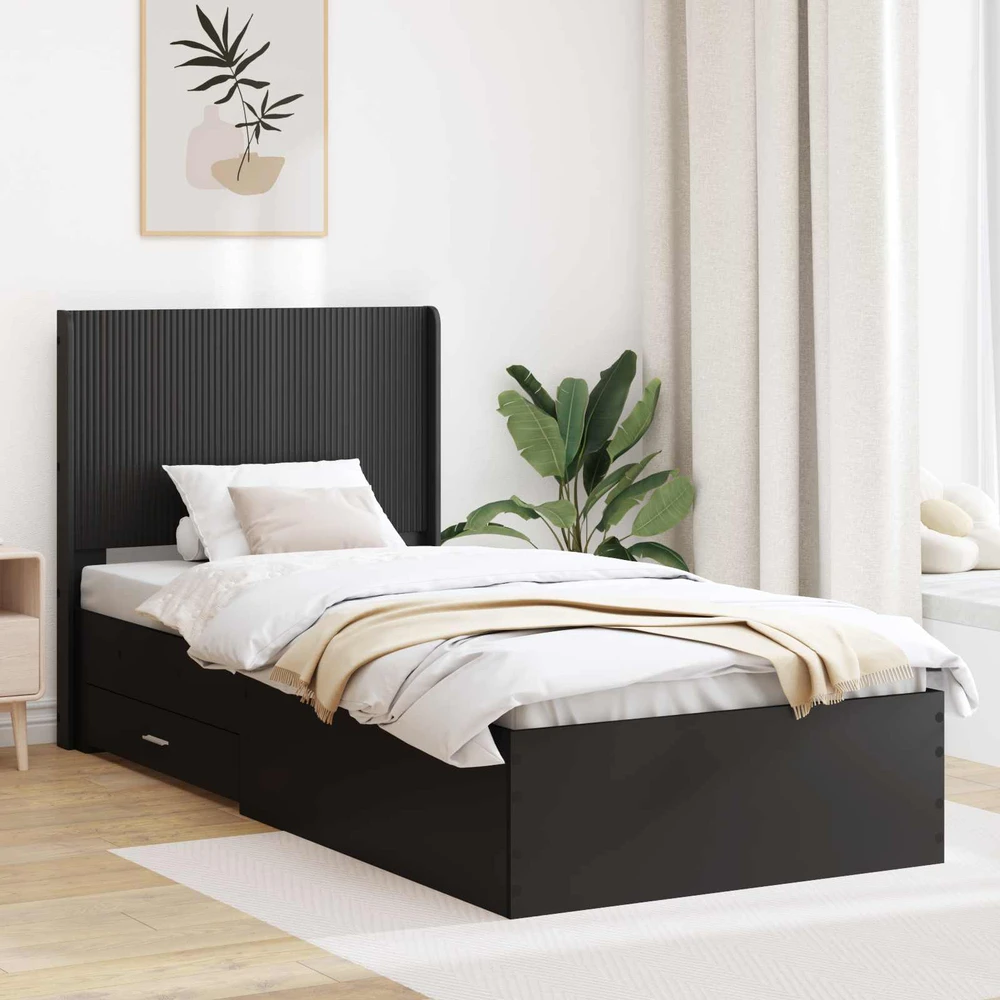 Lova Lovos rėmas su saugojimu ir nugara Juoda 75 x 190 cm