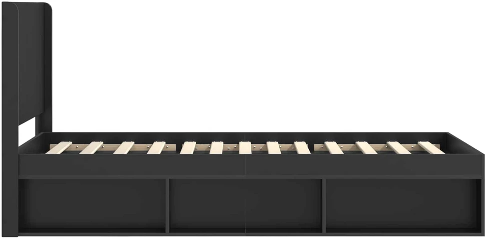 Lova Lovos rėmas su saugojimu ir nugara Juoda 75 x 190 cm