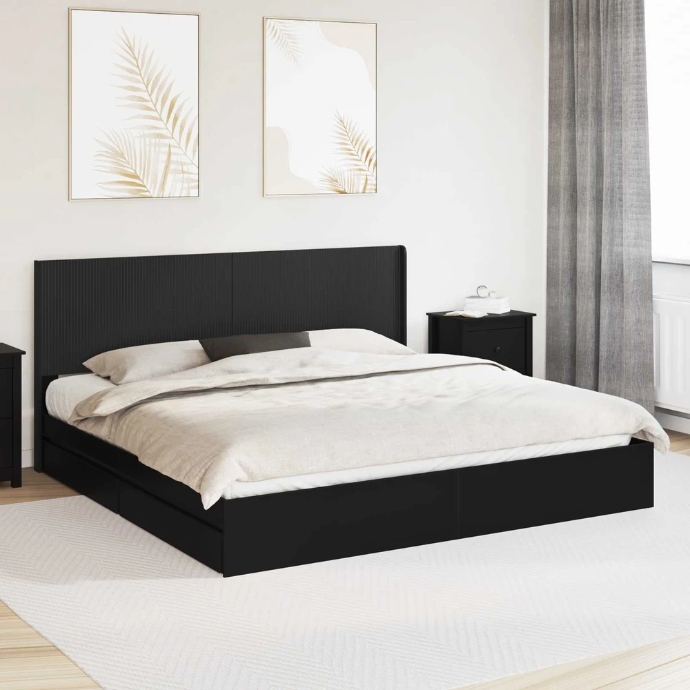 Lovos rėmas su saugojimu ir nugara Juoda 200 x 200 cm