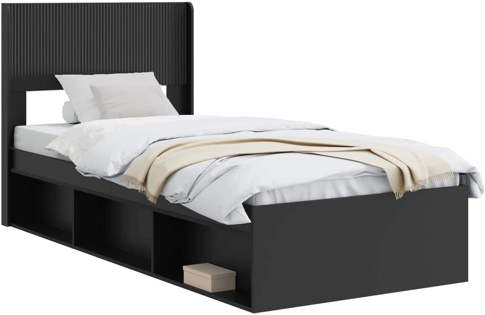 Lova Lovos rėmas su saugojimu ir nugara Juoda 75 x 190 cm