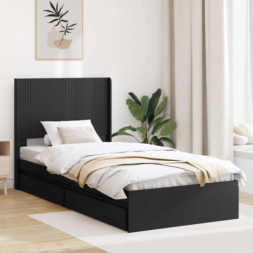 Lova Lovos rėmas su saugojimu ir nugara Juoda 75 x 190 cm