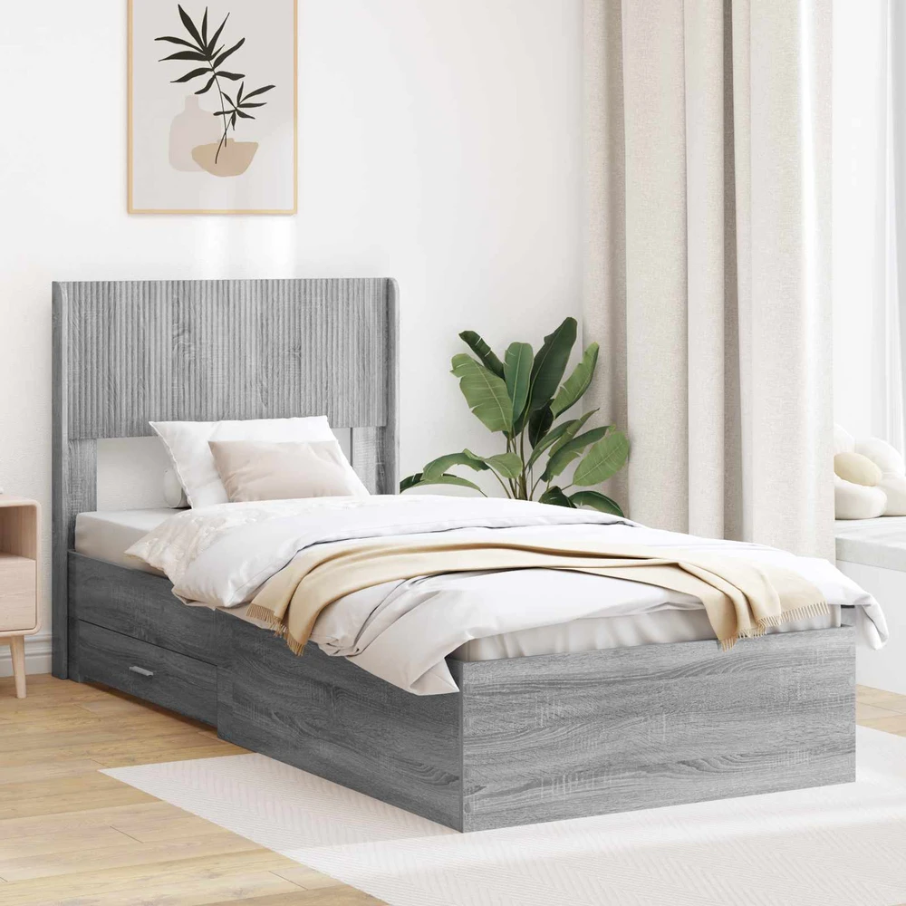 Lova Lovos rėmas su saugojimu ir nugara Pilka Sonoma 75 x 190 cm