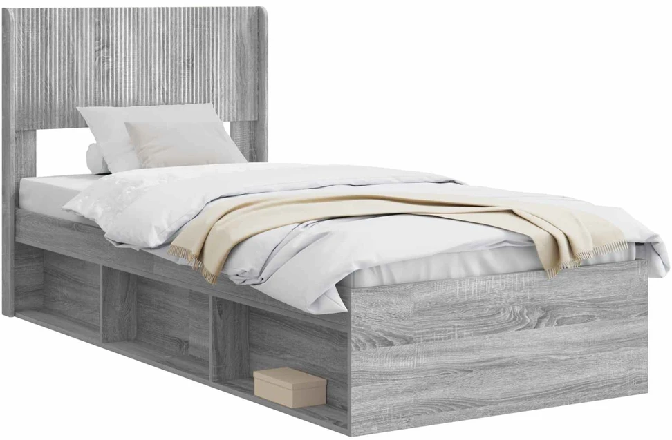 Lova Lovos rėmas su saugojimu ir nugara Pilka Sonoma 75 x 190 cm