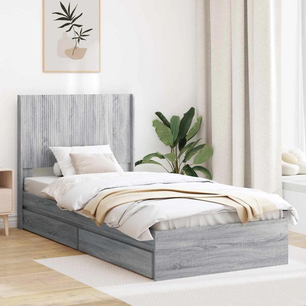 Lova Lovos rėmas su saugojimu ir nugara Pilka Sonoma 75 x 190 cm