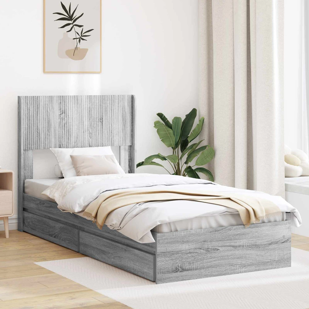 Lova Lovos rėmas su saugojimu ir nugara Pilka Sonoma 75 x 190 cm