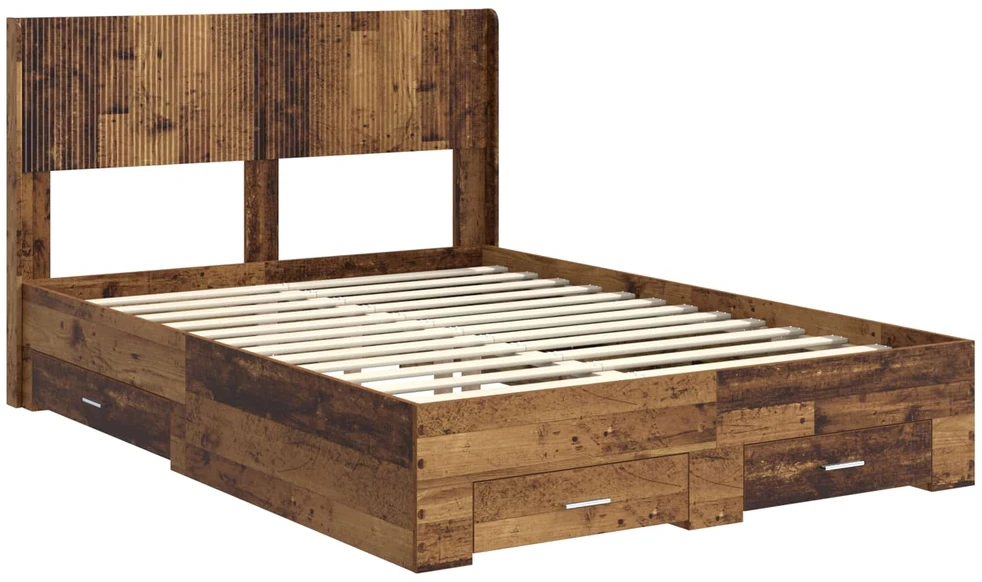 Lova Lovos rėmas su saugojimu ir nugara Sendintos medienos